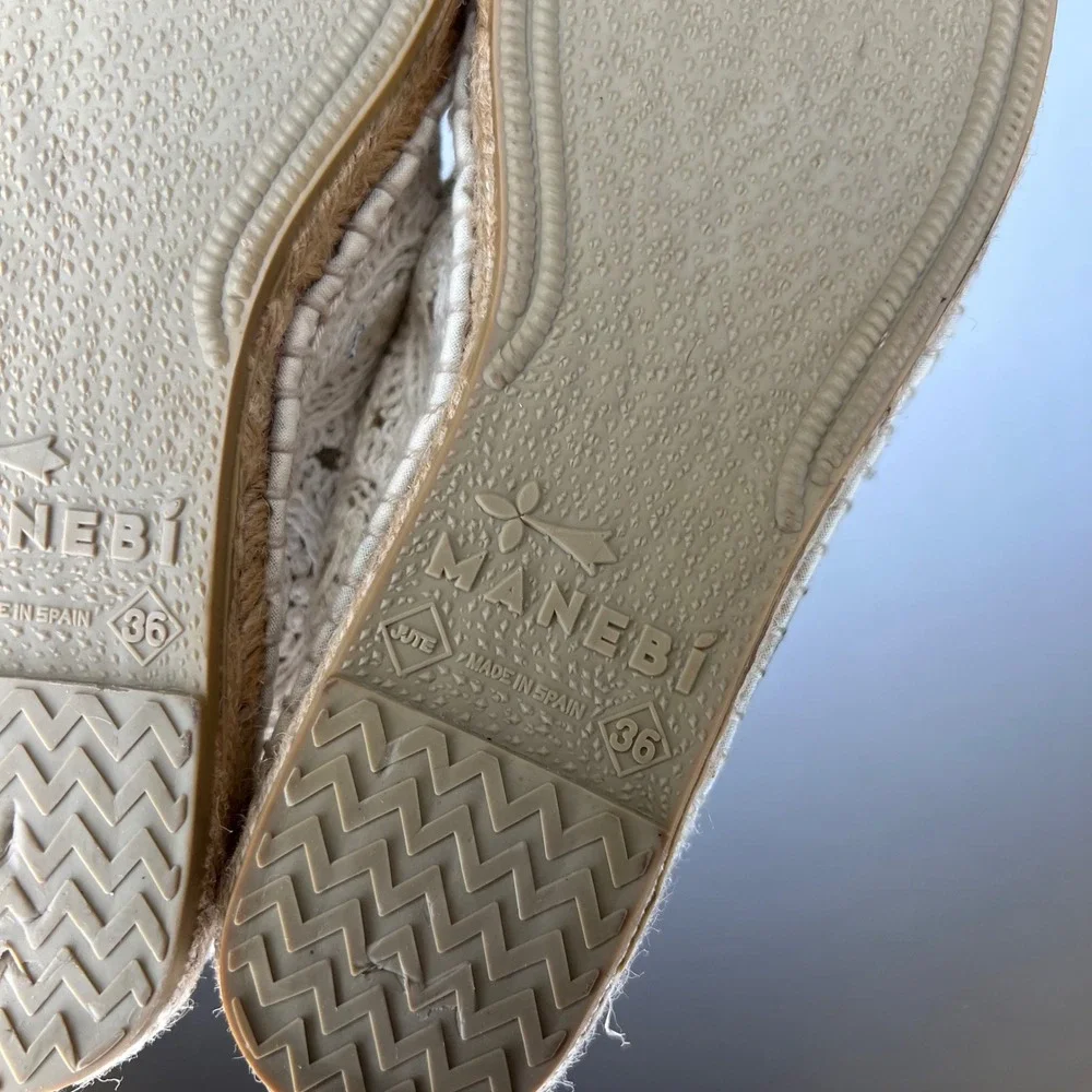 Manebi Hamptons Crochet Lace Espadrilles Cream‎ Off White Made in Spain EU 36